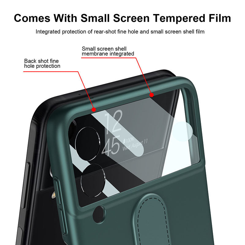 Original Back Screen Glass Matte Hard Cover With Finger-Ring For Samsung Z Flip4 Flip3 5G - Mycasety Mycasety