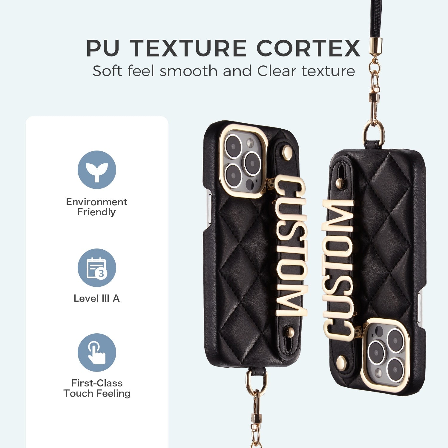 Luxury Rhomb Leather Custom Name Letter Lanyard Phone Case For iPhone 13 14Pro Max - mycasety2023 Mycasety