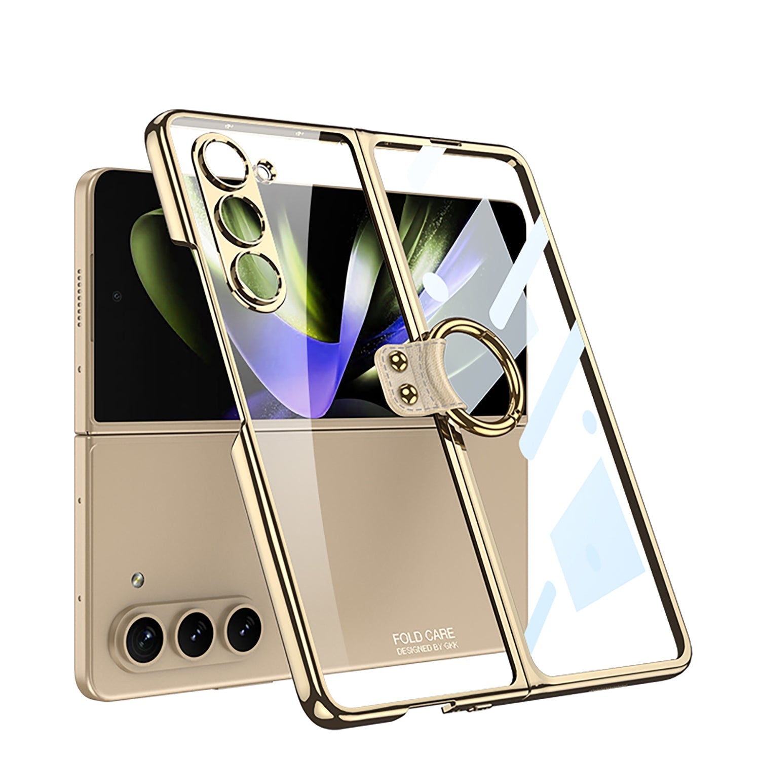 Transparent Samsung Galaxy Z Fold5 Plated Phantom Case with Exclusive Ring - Mycasety Mycasety