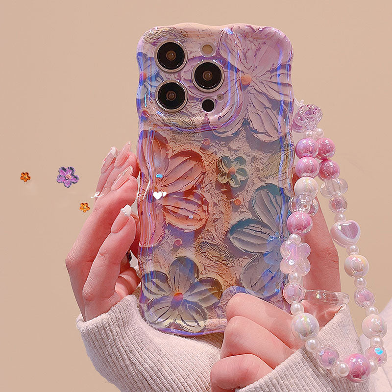High Quality Blue Light Flower iPhone Case With Lanyard With Bracelet / iPhone 13 Pro Max High Quality Blue Light Flower iPhone Case With Lanyard With Bracelet / iPhone 13 Pro Max