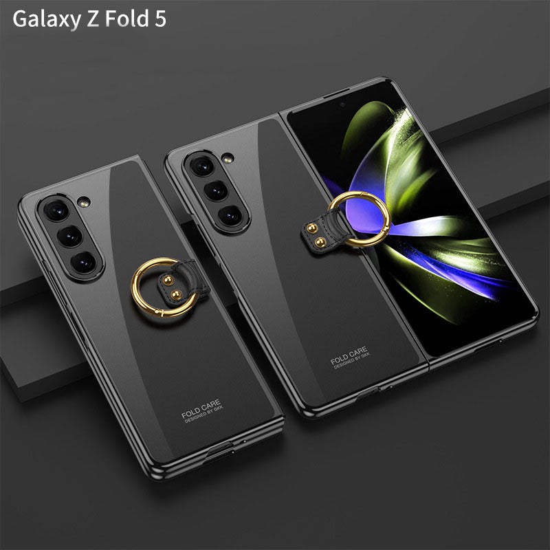 Electroplated Phantom Galaxy Z Fold 5 Case with Front Screen Tempered Glass Protector & Ring - Mycasety Mycasety