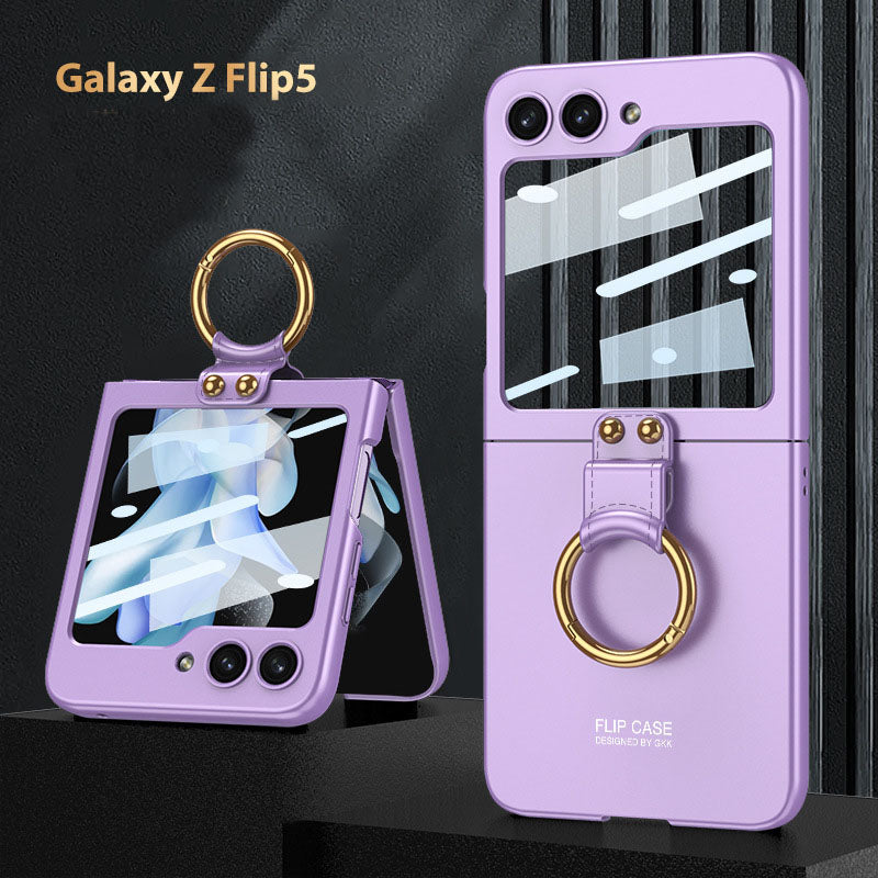 Electroplated Samsung Galaxy Z Flip 5 Case with Front Screen Tempered Glass Protector and Ring - mycasety2023 Mycasety