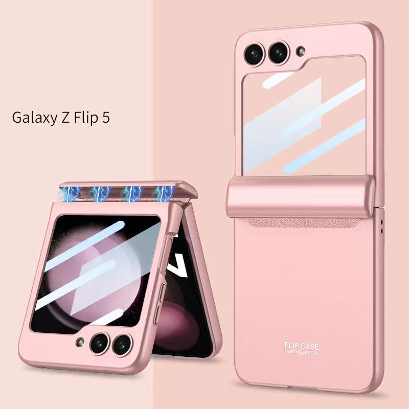 Magnetic Samsung Galaxy Z Flip 5 Hinge Full Coverage Phone Case with Front Screen Tempered Glass Protector - mycasety2023 Mycasety