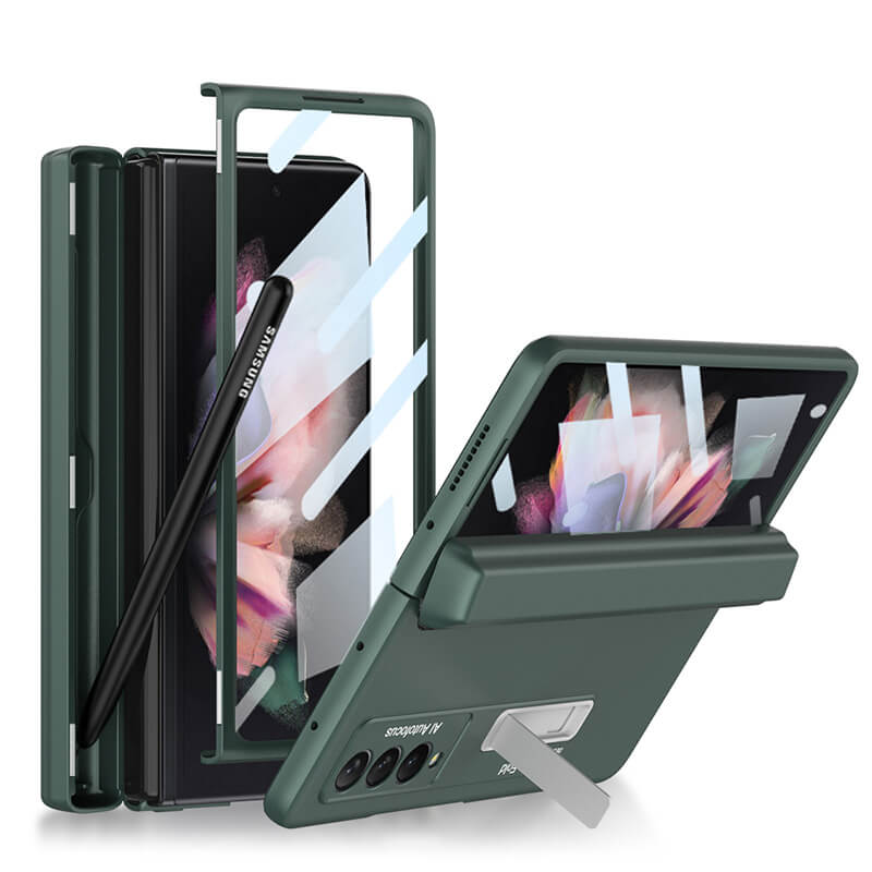 Magnetic Folding Full Wrap Protective Pen Case With Back Screen Glass Hinge Holder Phone Cover For Samsung Galaxy Z Fold 3 5G - mycasety2023 Mycasety